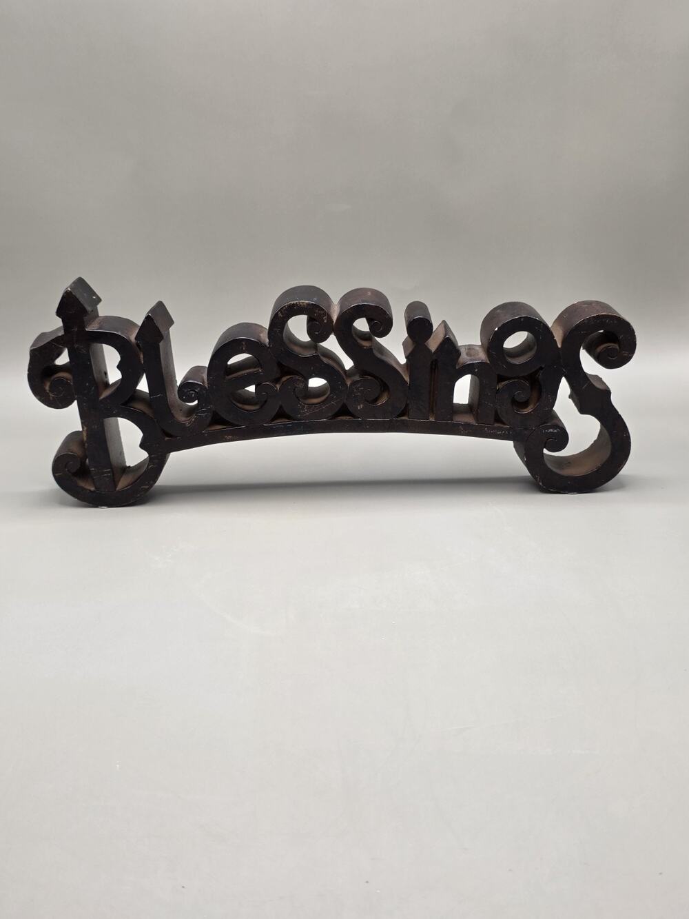 Scroll Saw Cutout Wood Blessings Word Art Tabletop Mantel Decor Dark Stain